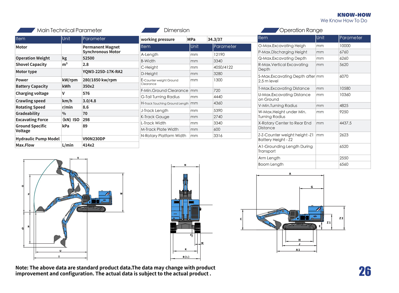 NWE560V heavey duty 350kwh battery Permanent magnet synchronous motor Elelctric Crawler Hydraulic Excavator