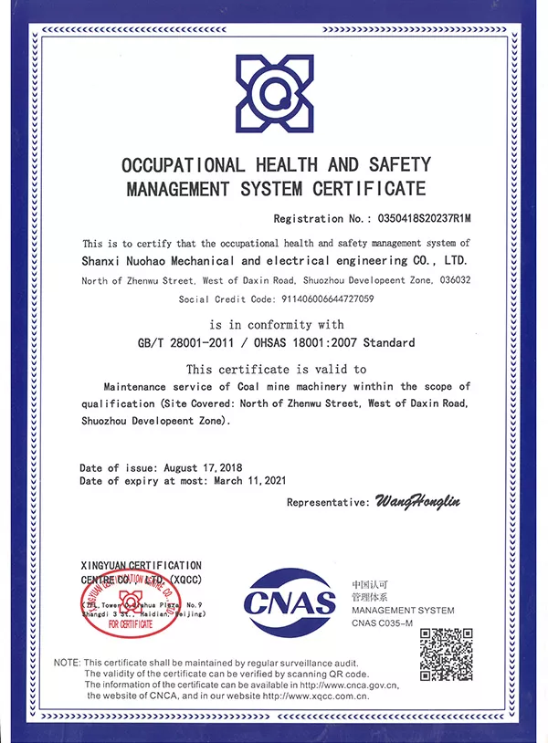 Occupational Health And Safetymanagement System Certificate